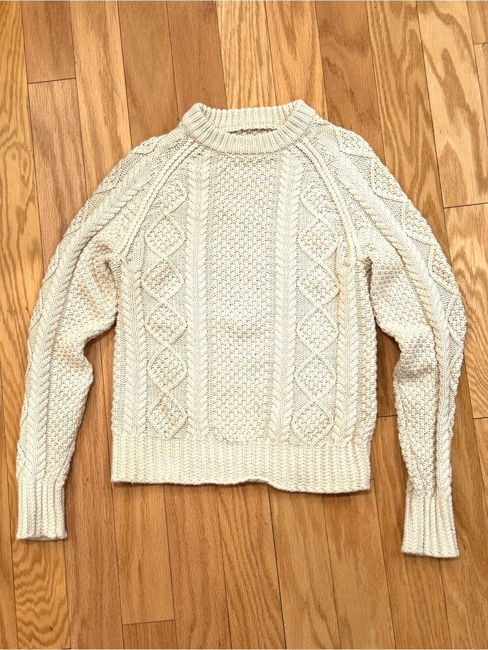 LL Bean Chunky Cable Knit Fisherman Sweater Cotton Small Womens Cream Beige